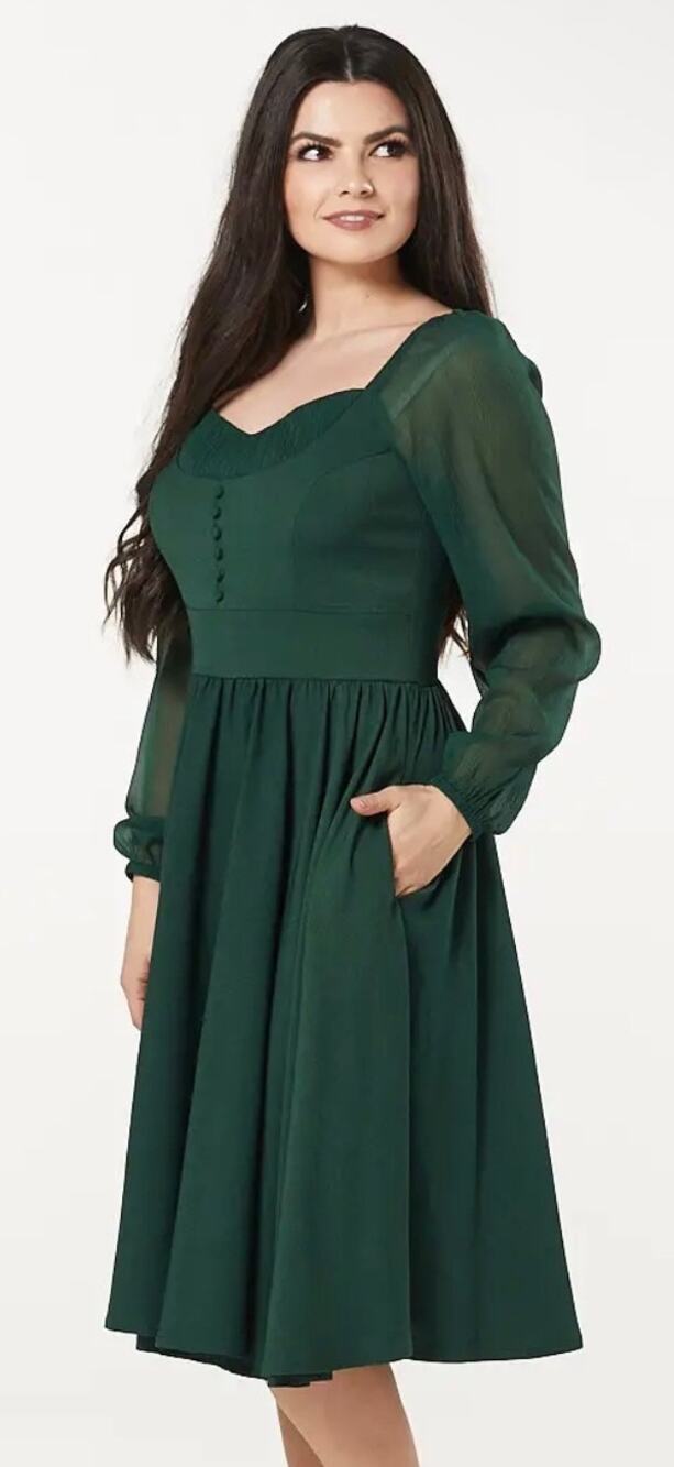 Timeless London Unique Vintage Green Dior Sweetheart Swing Dress NWT